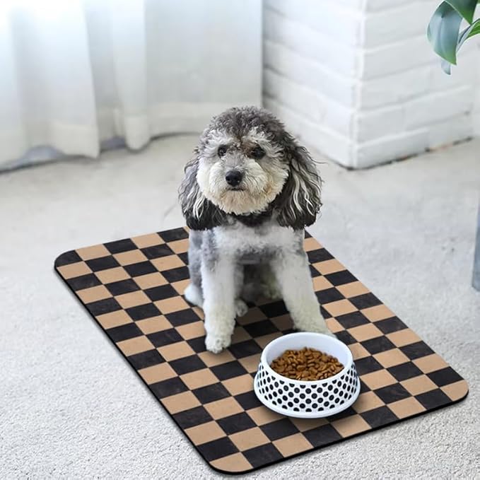 Dog Food Mats for Floors Waterproof, Pet Water Bowl Mats Pet Feeding Absorbent Placemats Plaid 24 * 32 inch