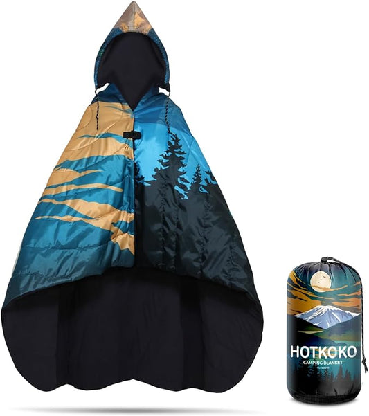 Hooded Stadium Blanket, Waterproof Fleece Wearable Camping Blanket