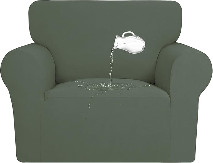 PureFit 100% Dual Waterproof Couch Cover Slipcovers for Couches and Sofas - Stretch Non Slip Fleece Sofa Covers Washable, Leakproof Furniture Protector for Kids, Pets, Dog (Chair, Greyish Green)