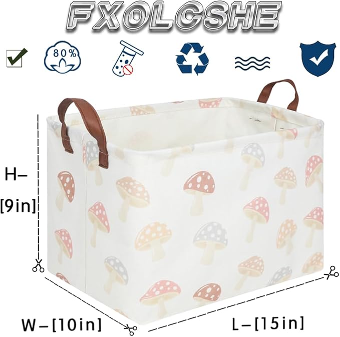 FXOCSHE Rectangular Baby Laundry Basket,Mushroom Basket,Collapsible Waterproof Kids Toys Storage box,kids gift hamper,Toy Bins,Baby Room Decor(Mushroom)