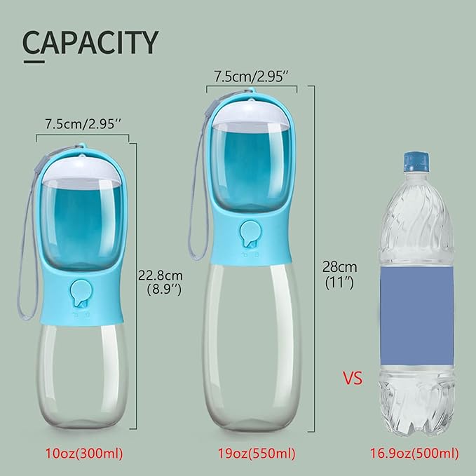 AVELORA Dog Water Bottle,Portable pet Water Bottle with Food Container,Outdoor Portable Water Dispenser for Cat,Rabbit,Puppy and Other Pets for Walking,Hiking,Travel(19oz)