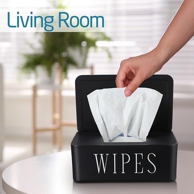 Singhoow 3 Pack Baby Wipes Dispenser Holder Wipe Container for Bathroom with Lid Toilet Tissue Paper Storage Refillable Box for Home Office Cars(Small,Black)