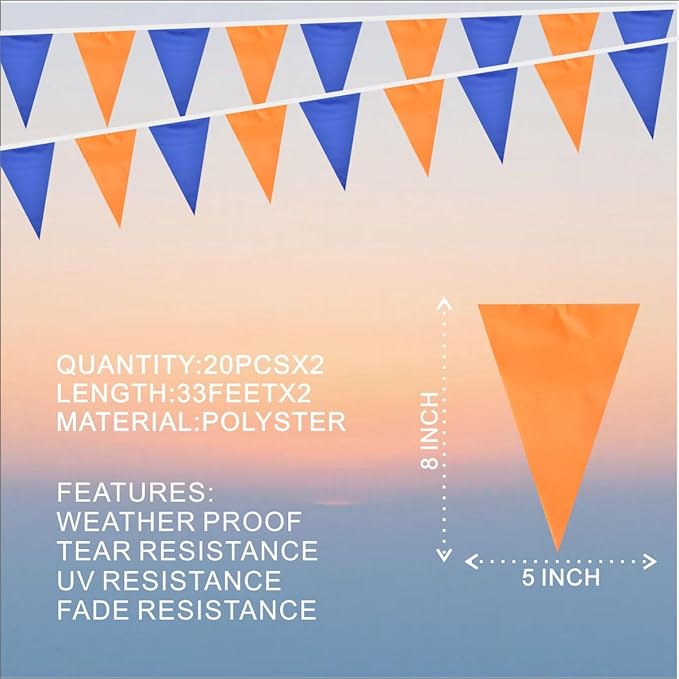 Orange and Blue Pennant Banner Flags Garland Streamers Party Decorations for Birthday Wedding Classroom Graduation 60Feet 40Flags