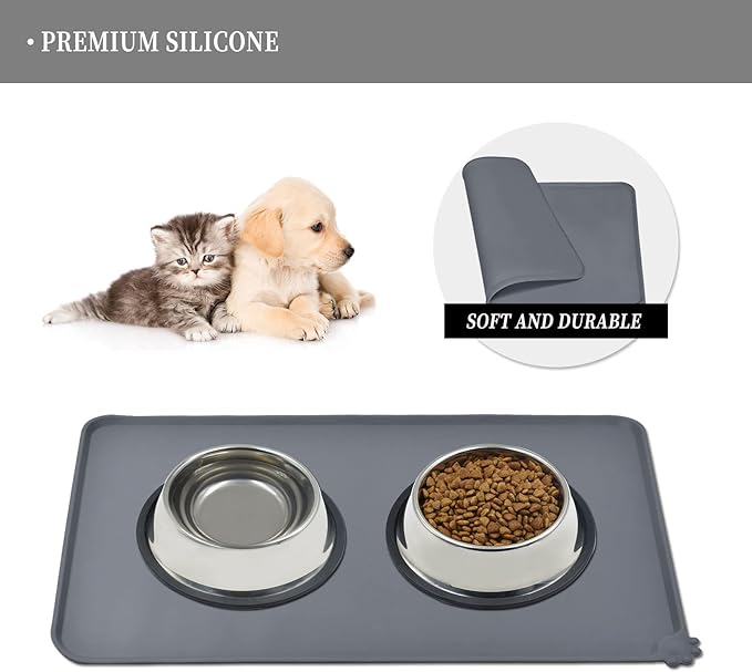 Reopet Waterproof Pet Feeding Mat with High Raised Edges, Heavier and Thicker Placemats for Cat Dog Water Bowl with BPA Free, Dogs Cats Food Mats for Messy Drinkers to Prevent Spill and Protect Floors