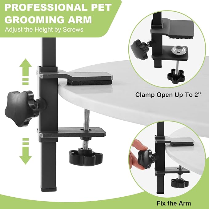 Home Dog Grooming Table Arm with Hammock 35" Height Adjustable Dog Grooming Arm with Clamp No-Sit Haunch Holders Durable(Grooming Table Not Included)