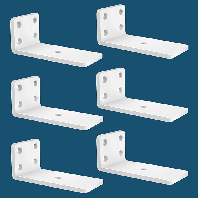 MLOQI 6 Pack Floating Shelf Bracket Heavy Duty, Hidden Shelf Brackets 5mm Thick L Brackets for Shelves up to 50 KG(White 12.7cm)