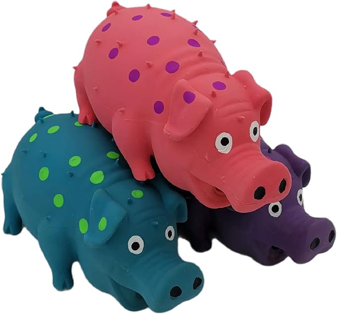 Hoiasem 3 Pack Latex Pig Dog Toys That Oinks Dog Squeaky Toy for Small Medium Large Dogs (Red, Blue, Purple)