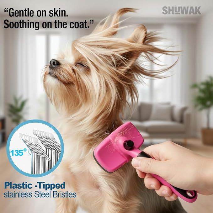Grooming Duo, 2-in-1 Pet Brush Set with Retractable Self-Cleaning Brush and Silicone Bath Brush for Dogs and Cats (WHITE)