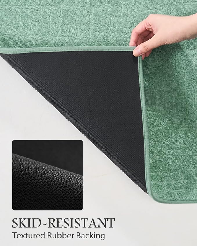 AMOAMI-Bath Mat-Absorbent Quick Dry Bathroom Floor Mats-Washable Rubber Backing Bath Mats for Bathroom Rugs Fit Under Door-Bath Rug for in Front of Sink Bathtub Shower Room, Moss 24''x70''