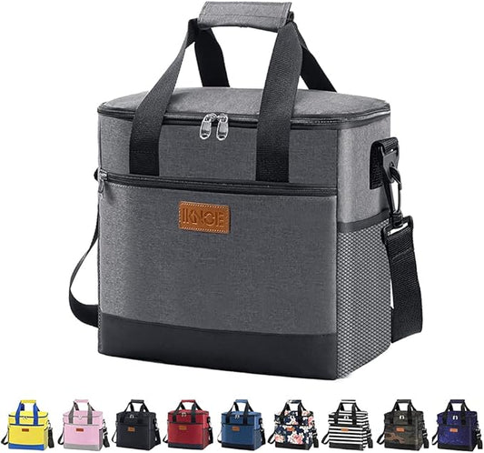 iknoe Large Cooler Bag Collapsible 24 Can Insulated Bags Leakproof Lunch Cooler Tote with Multi-Pockets for Adult Insulated Thermal Bag for Beach, Picnic, Office Work, Grey