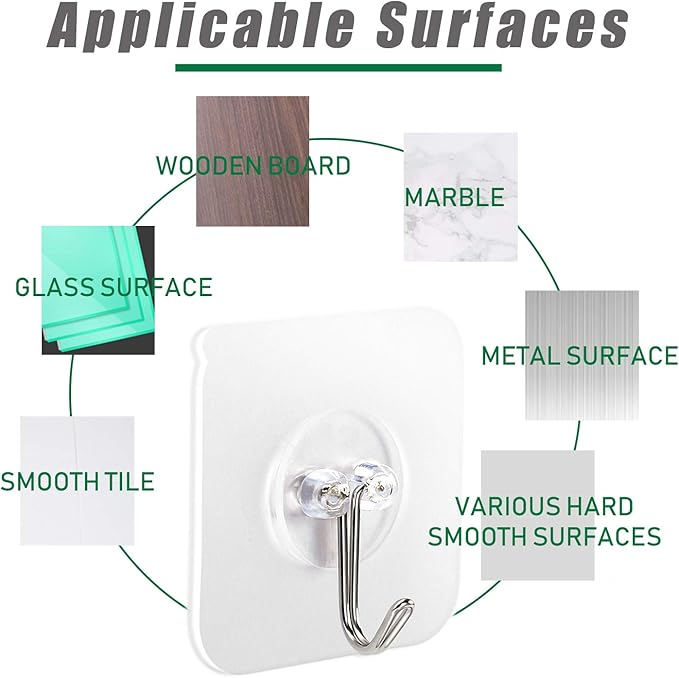 AROIC 58 Packs Adhesive Hooks for Hanging, Hook Heavy Duty Self Adhesive Wall Hooks 20 lbs / 9 kg (Max), Removable, Waterproof Hook for Bedroom Kitchen Bathroom