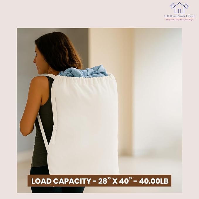 LFH Home Cotton Canvas Extra Large Laundry Bag with Handle, Heavy Duty Drawstring Closure Washable Laundry Bags School Travel, Home, Hotel, College Dorm, Organizer Sack, Toys 28x40-White Thanks Giving