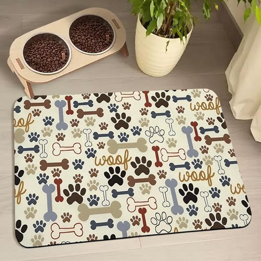 Dog Food Mats for Floors Waterproof, Dog Cat Water Bowl Mats Pet Feeding Absorbent Mat Dog Cat Pet Placemats for Food and Water Beige 16 * 24 inch