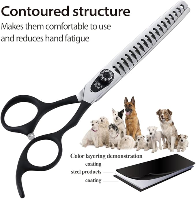 Fenice Peak 7.5'' Dog Chunker Scissors For Grooming 440C Stainless Steel Black Non-Slip Handle Sharp Blades Professional Pet Trimming Scissors for Cats Thinning Rate 75%