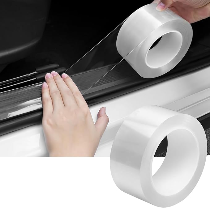 DGSL Car Door Edge Guards Door Sill Protector, 1.2In x 33Ft 5D Carbon Fiber Car Wrap Film, Vinyl Automotive Wrap Film Anti-Collision Fits for Most Car(Transparent)