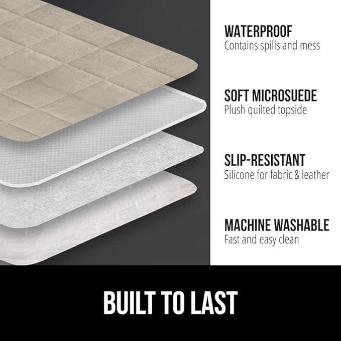 GORILLA GRIP Patented Waterproof Slip-Resistant 50” Loveseat Protector Cover, for Leather or Fabric Couch Cushion, Large Microsuede Furniture Covers Dogs Pets Machine Washable Slipcover, Taupe