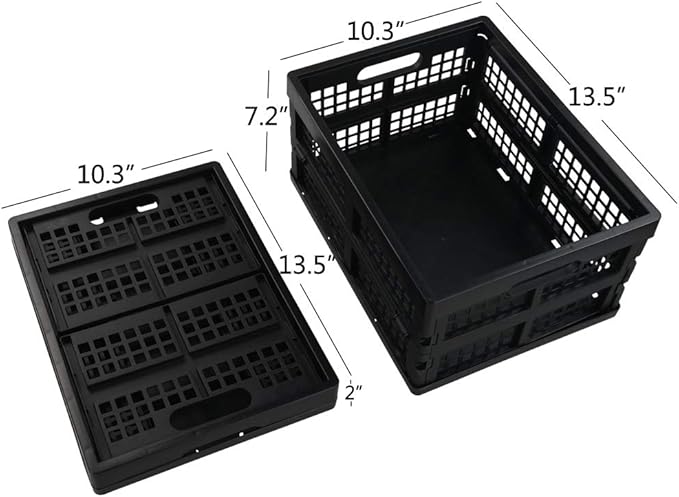 Saedy 16 Liter Black Folding Storage Crates, Collapsible Crate Plastic Basket Bins, 2 Packs