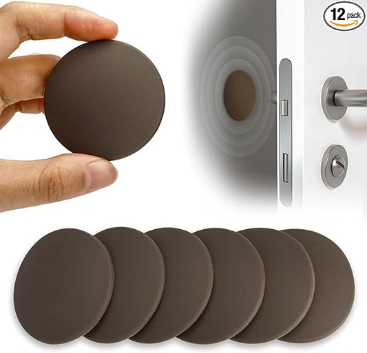 2" Wall Door Handle Stopper, 12PCS Brown Self Adhesive Wall Protector Rubber Door Bumpers, Solution for Stopping Damage from Doors Knobs, Shock Absorbent and Noise Reduction