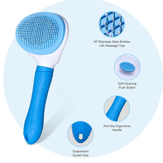 Aogeili Self Cleaning Slicker Brush, Skin Friendly Deshedding Grooming Tool for Dogs, Cats & Bunny, One-Click Release Removes Loose Undercoat, Mats & Tangles, for Long & Short Hair Shedding Pets