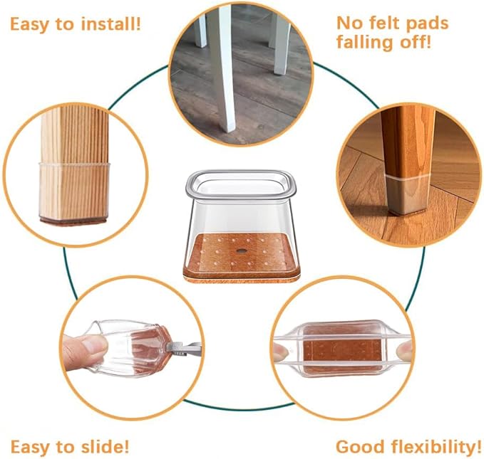 Ansible 24 pcs Rectangle Large Chair Leg Floor Protectors, Furniture Felt Pads Silicone Covers caps for Chairs,Chair Leg Protectors for Hardwood Floors (Fit Length 1-1/2” to 2”,Width 3/4” to 1”)