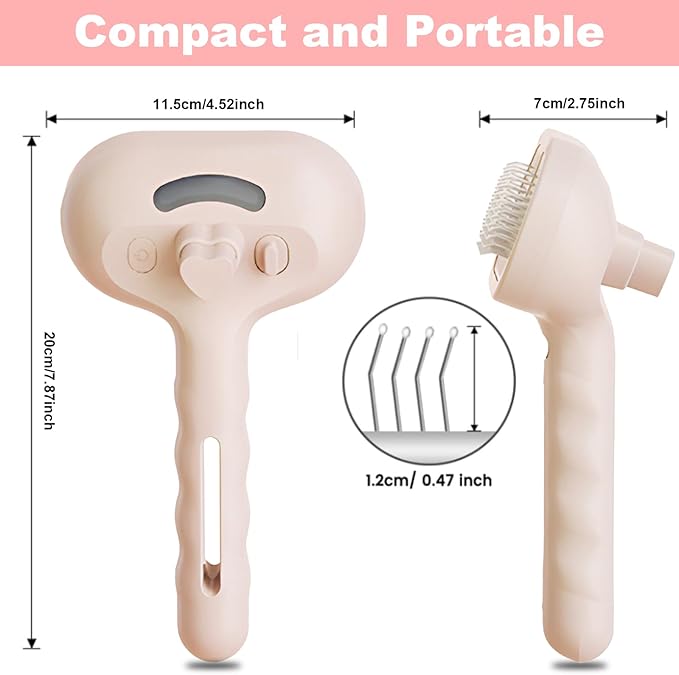 Dog Steam Brush 3 in 1 Cat Brush with Steam and Release Button Grooming Tool for Indoor Pets Dogs Hair Removal Shedding Water for Small Animals Long Short Haired - Pink