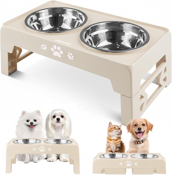 Jovrun Elevated Dog Bowls for Small Medium Large Size Dogs, Non-Slip Dog Feeder with 2 Food Water Bowls, 2-5 Heights Adjustable Raised Bowls Stand