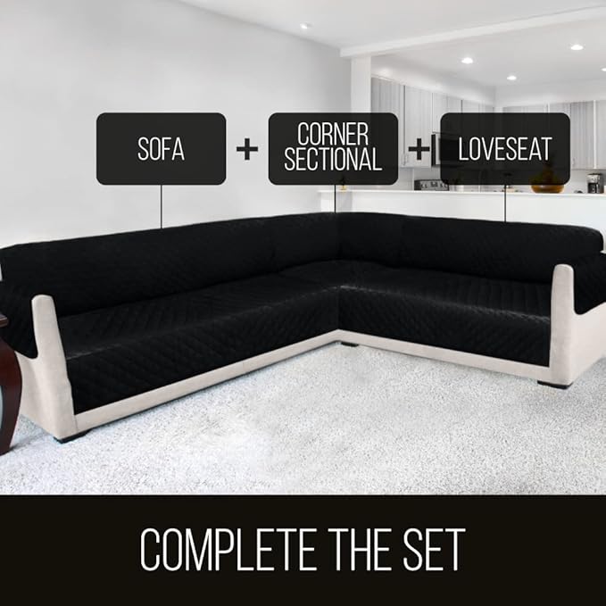Sofa Shield Couch Slip Cover with Patented Strap, Cushion Protector, US Designed Reversible Stain and Dog Tear Resistant Slipcover, 62 inch Seat, Washable Covers for Dogs Pets, Black Gray
