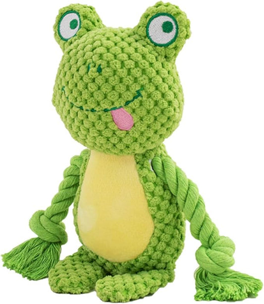 TONYFY Dog Toys, Dog Squeaker Toys with Crinkle Paper, Stuffed Animal Dog Plush Chewing Toy, Cotton Rope Interactive Toys for Puppy, Small, Middle Dogs (Green Frog)