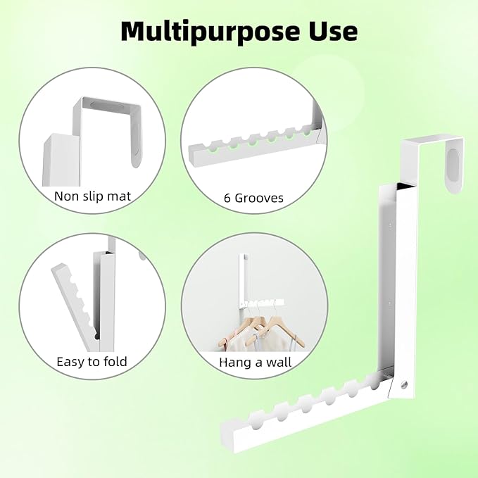 2 Pack Over The Door Hanger, Folding Over The Door Drying Rack for Laundry, Over The Door Clothes Hanger, Door Hanger for Clothing, Over The Door Hooks, Door Clothes Drying Rack,Portable,White