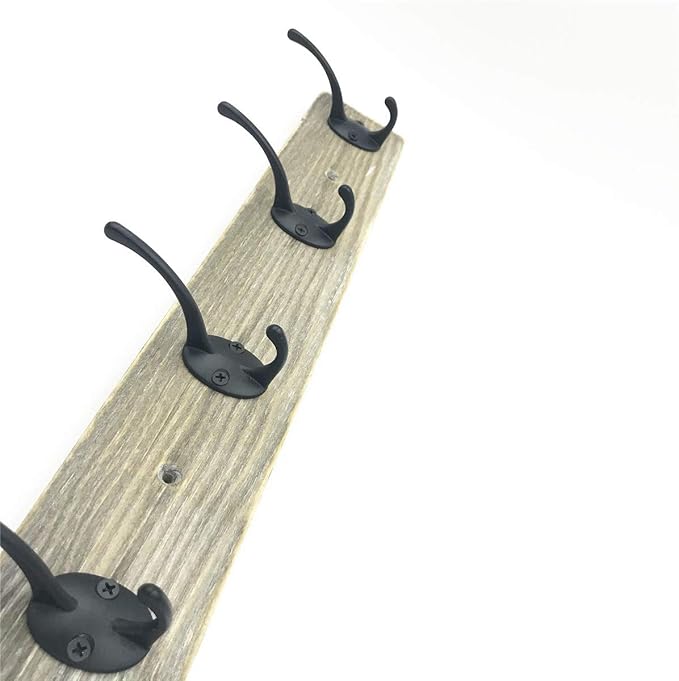 Sageme Wall Mounted Coat Rack, Wooden Entryway Vintage Rustic Coat Rack Hat Hanger Rack Zinc die-cast 4-Hook Rail for The Entryway, Bathroom, Bedroom, Kitchen, Mudroom Pinewood Alloy 4-Hook