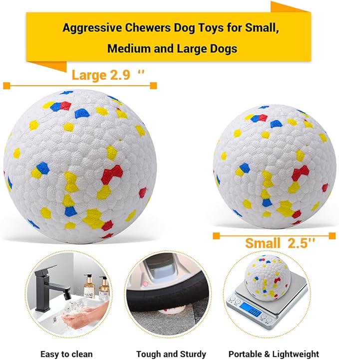 Dog Balls Toys for Aggressive Chewers, Indestructible Bouncy Floating Balls for Dogs to Fetch, Durable Solid Rubber Ball for Training (2 PCS)