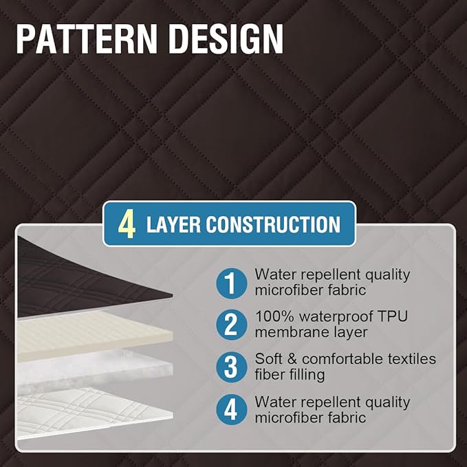 H.VERSAILTEX 100% Waterproof Couch Cover 2 Cushion Sofa Modern Sofa Covers Waterproof and Washable Thick Soft Couch Cover for Pets with Elastic Straps(Loveseat,Chocolate/Beige)