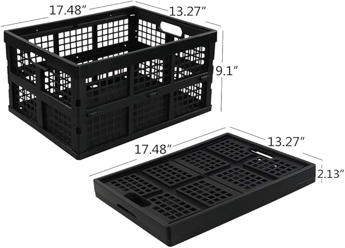 Saedy Black Stacking Milk Crates, 34-Quart Collapsible Container Bins, 2 Packs