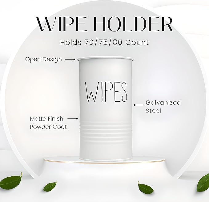 TEKHEUTEN Wipe Holder for Kitchen/Bathroom Counter, Farmhouse Kitchen Decor, Vintage Countertop Wipe Storage Organizer Caddy, Steel with Matte White Finish