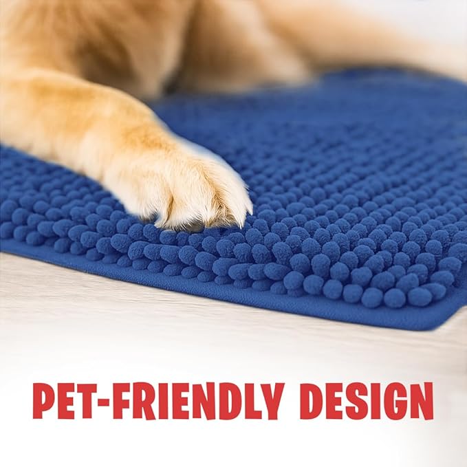 MudGuard Mat™ Dog Door Mat for Muddy Paws, Super Absorbent Microfiber, Non-Slip Indoor Mat, Quick Dry Chenille Mud Mat for Dogs & Entryway, Washable, Navy Blue 19" x 30"