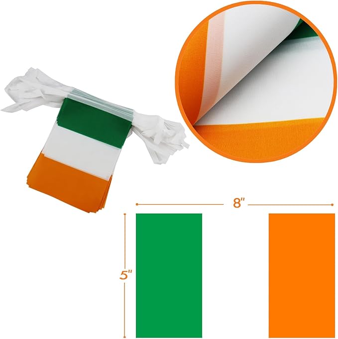 Ireland String Flag Pennant Banner - 38 Flags, 42 Feet Small Mini Irish Flags Bunting Banner for Country Decoration, School, Party, Sports Events, St. Patrick's Day