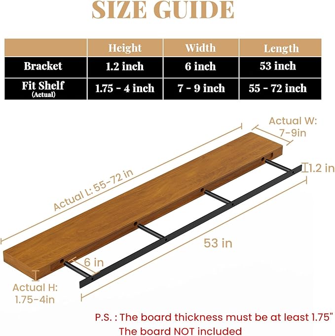 Floating Shelf Bracket Heavy Duty Shelving Brackets,Decorative Floating Shelf Hardware Black,Hidden Metal Shelf Support Bracket Heavy Duty Floating Mantel Bracket (53X6X1.2-Metal Jig)