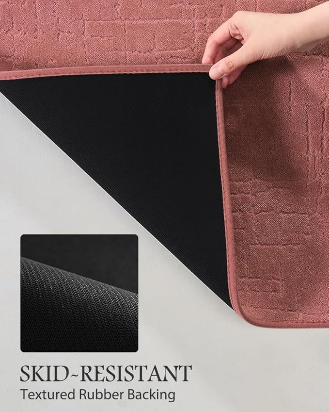 AMOAMI-Bath Mat-Absorbent Quick Dry Bathroom Floor Mats-Washable Rubber Backing Bath Mats for Bathroom Rugs Fit Under Door-Bath Rug for in Front of Sink Bathtub Shower Room, Rose 24''x48''