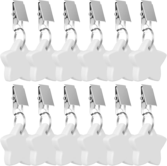 12 Pack Tablecloth Weights, Table Cloth Pendant Stones with Metal Clips, Heavy Marble Tablecloth Hangers, Stainless Steel Table Covers Clamps for Decoration, Outdoor, Picnic, Family Dinner Party