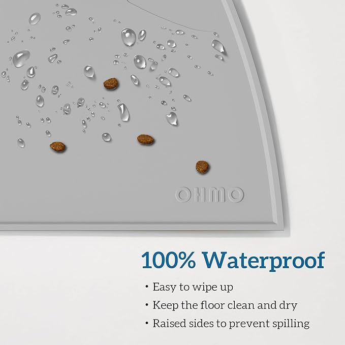 OHMO - Cat Food Mat, Silicone Pet Feeding Mat for Floor Non-Skid Waterproof Dog Water Bowl Tray, Easy to Clean Pet Placemat (Ash Light Grey, 18 * 9.8'')