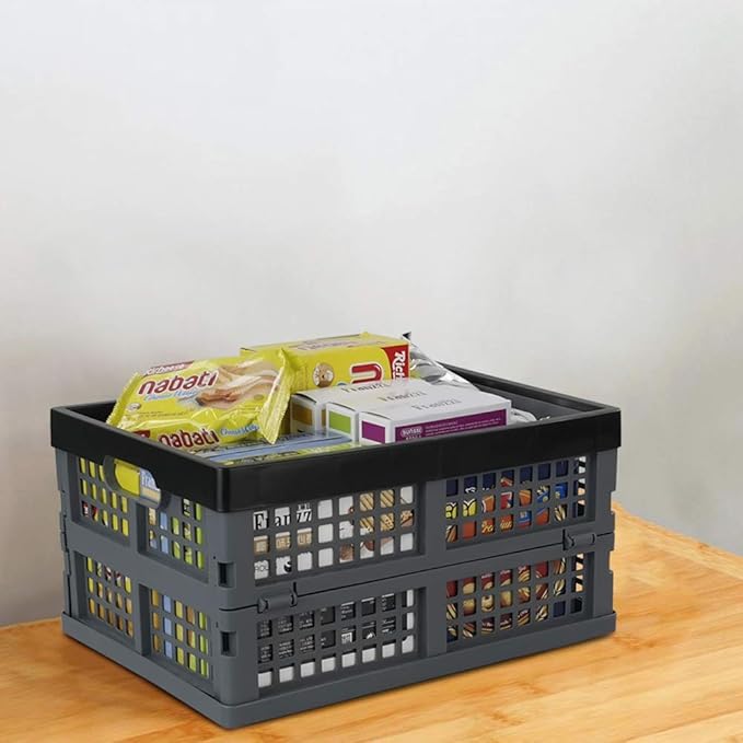 Bringer 4-Pack Plastic Collapsible Crates, Foldable Crates Storage, 15 L