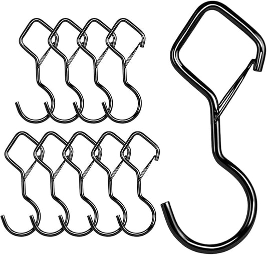 Heavy Duty S Hooks for Hanging with Lock, 4.72 Inch Metal Screw Hooks for Plants, Kitchen Utensils, Bags, Towels, and Outdoor Storage, Plant Hangers and Hanging Hooks (Black, 10 pcs)