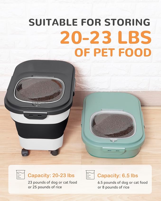 DDMOMMY 20-23 Lbs Dog Food Storage Container - Collapsible Dog Food Container with Attachable Casters and Scoop,Small Container, Pet Food Storage Containers to Keep Dry Food Fresh,Easy to Move