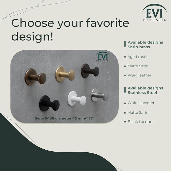 Evi Bathroom Hanger | Stainless Steel Wall Hanger | Black Lacquered Finish | for Hanging Clothes, Coats or Towels | Adhesive Towel Rail and/or Screw | 188DUALNG