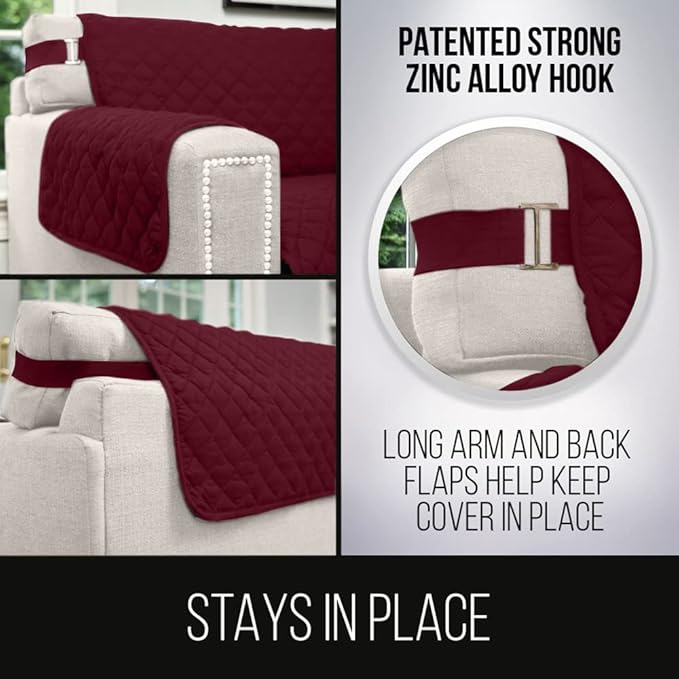 Sofa Shield Couch Slip Covers for Dogs, Reversible Furniture Protector with Strap, Stain and Tear Resistant Cushion Cover, 88 inch Seat, Machine Washable Slipcover Pets, Cats, Burgundy Tan