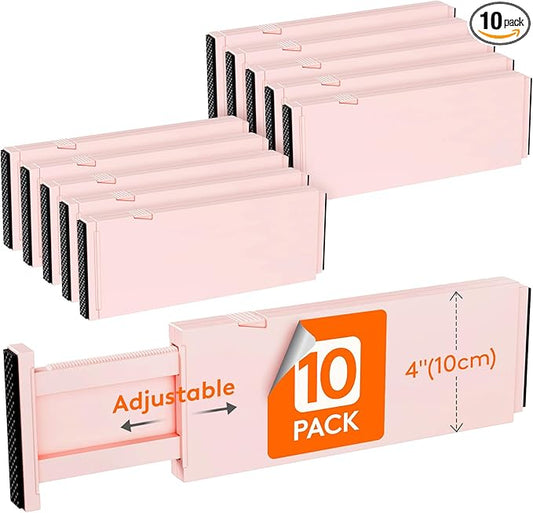 Lifewit 10 Pack Drawer Dividers Plastic 4" High, 11-17" Adjustable Drawer Organizers for Clothes, Expandable Dresser Separators in Bedroom/Bathroom/Kitchen/Office Organization and Storage, Pink