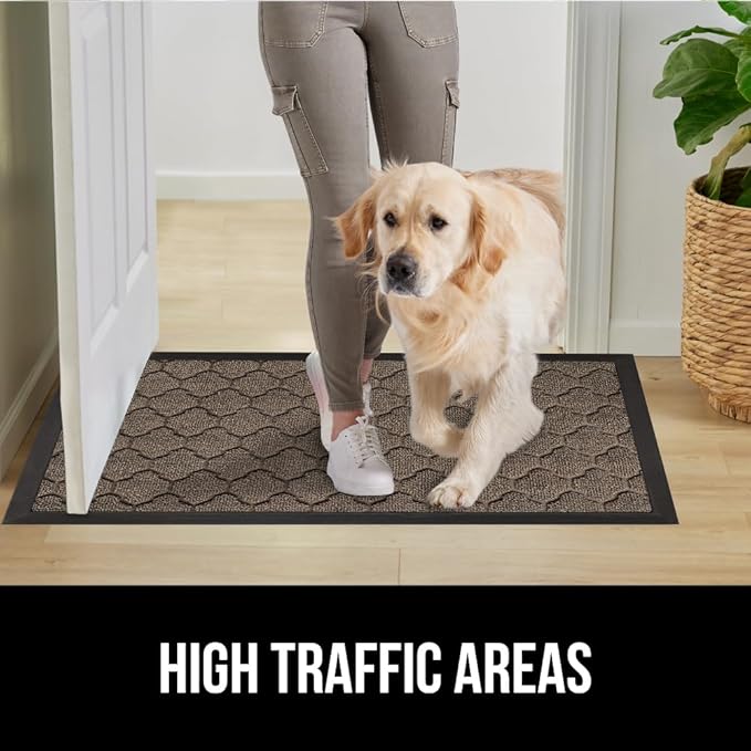 GORILLA GRIP 100% Waterproof All-Season WeatherMax Doormat, 34x58, US Designed Natural Rubber, Stain and Fade Resistant, Low Profile Indoor Outdoor Door Mats, Easy Clean Patio Mat, Latte Quatrefoil