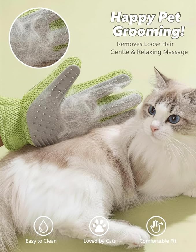 Pet Grooming Glove & Hair Remover - Deshedding Brush for Shedding Control - Gentle Massage Mitt for Dogs & Cats with Long and Short Fur - Ideal for Bathing and Grooming