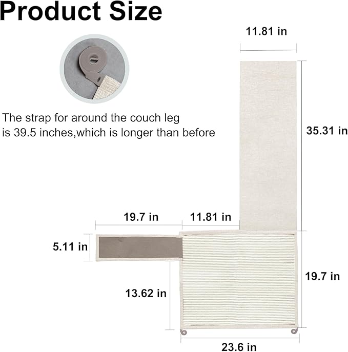 Cat Scratch Sofa Protector,23.6" L*19.7" W Cat Scratch Furniture Protector Pad, Couch Arm Sheild with Natural Sisal for Protecting Couch Sofa Chair Furniture(Beige/Left Handed)
