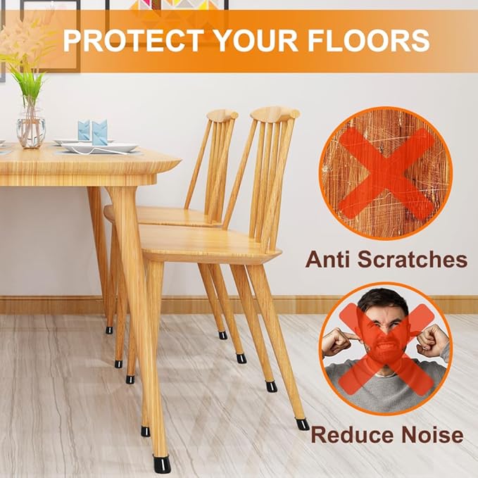 32 Pcs Chair Leg Floor Protectors for Hardwood Floors Silicone Covers to Protect Wood Tile Floors Felt Bottom Furniture Leg Caps Anti-Scratch Reduce Noise (Fit:0.9"-1.29")